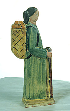 Woman with conical wicker basket