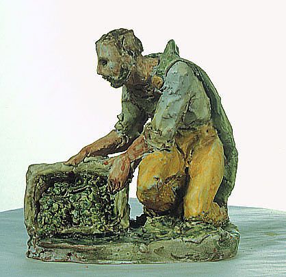 Shepherd with conical wicker basket